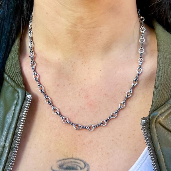 COLLANA UNISEX  ELEMENTI RILIEVO DOPPIO VAJRA CONCATENATI ARGENTO 925