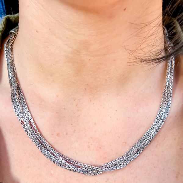 COLLANA MULTIFILO MAGLIA CUBANA NEPALESE ETNICA ARGENTO 925