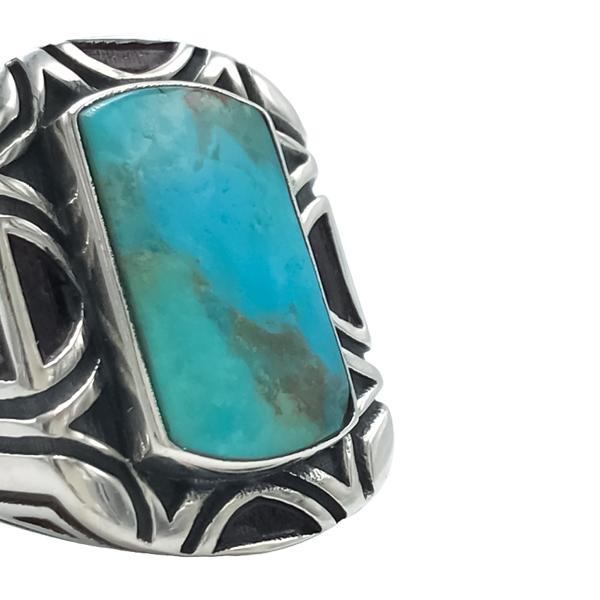 ANELLO CHEVALIER ETNICO GEOMETRICO TURCHESE PIETRA NATURALE ARGENTO 925 