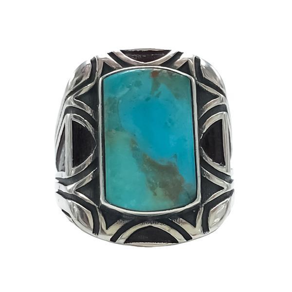 ANELLO CHEVALIER ETNICO GEOMETRICO TURCHESE PIETRA NATURALE ARGENTO 925 