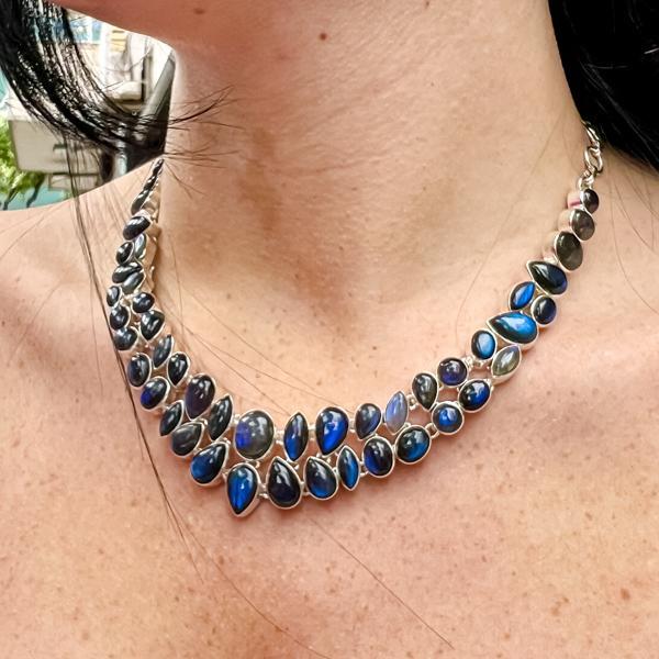 COLLANA HANDMADE LUXURY PIETRA LABRADORITE REGOLABILE ARGENTO 925