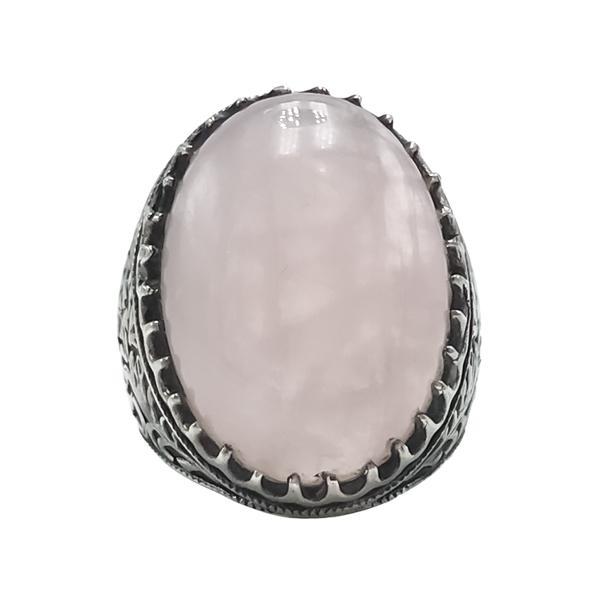 ANELLO CHEVALIER ETNICO DECORATO QUARZO ROSA PIETRA NATURALE ARGENTO 925 