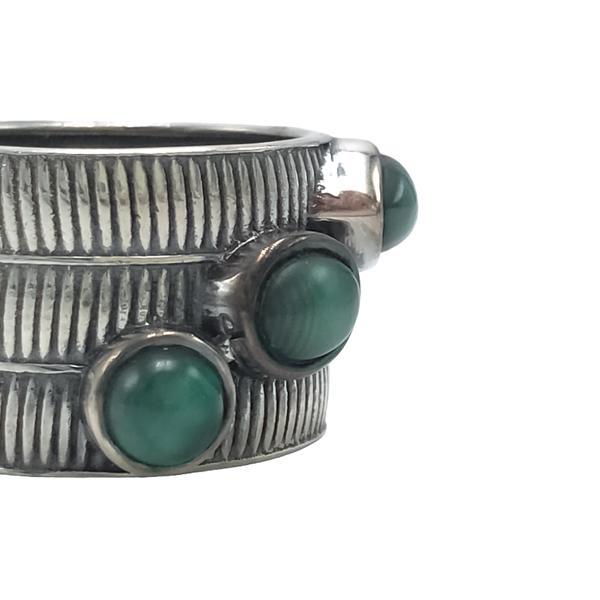 ANELLO ETNICO FASCIA RIGATA MALACHITE PIETRA NATURALE ARGENTO 925 