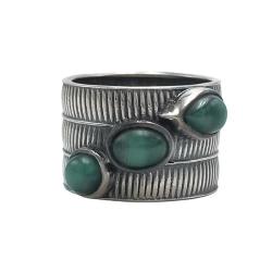 ANELLO ETNICO FASCIA RIGATA MALACHITE PIETRA NATURALE ARGENTO 925 