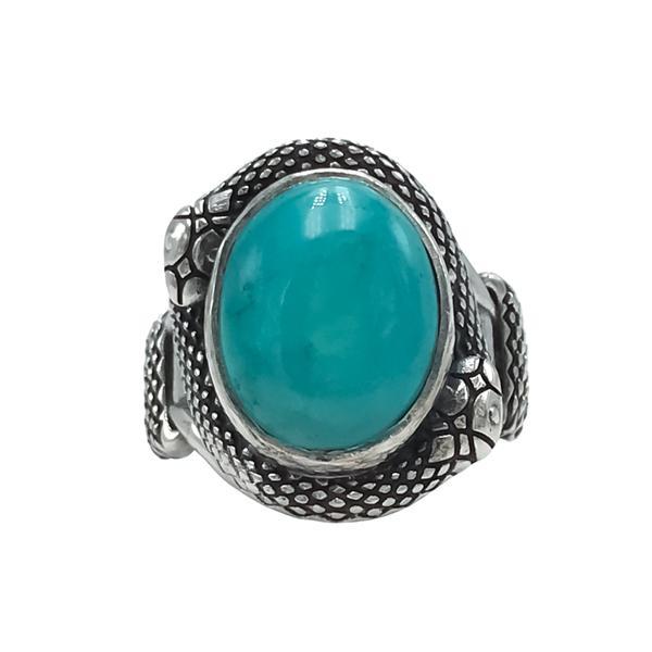 ANELLO DOPPIO SNAKE UROBORO TURCHESE PIETRA NATURALE ARGENTO 925 