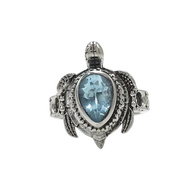 ANELLO SEA TURTLE TARTARUGA ACQUAMARINA PIETRA NATURALE ARGENTO 925 