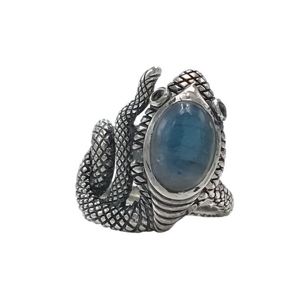 ANELLO SNAKE SERPENTE ANNODATO LABRADORITE PIETRA NATURALE ARGENTO 925 