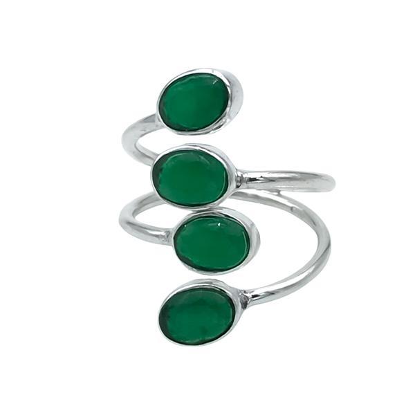 ANELLO CONTRARIE QUATTRO PIETRE AGATA VERDE REGOLABILE ARGENTO 925 