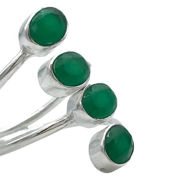 ANELLO CONTRARIE QUATTRO PIETRE AGATA VERDE REGOLABILE ARGENTO 925 