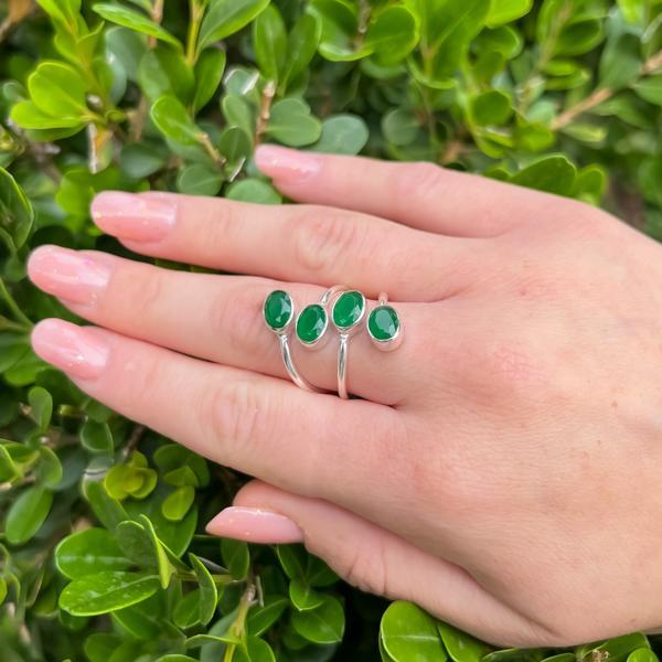 ANELLO CONTRARIE QUATTRO PIETRE AGATA VERDE REGOLABILE ARGENTO 925 