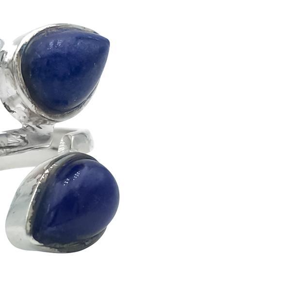 ANELLO CONTRARIE DUE PIETRE GOCCIA DOPPIA FASCIA LAPISLAZZULI REGOLABILE ARGENTO 925