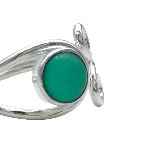 ANELLO ELEGANTE PIETRA RADICE DI AGATA VERDE INFINITO MINIMAL REGOLABILE ARGENTO 925