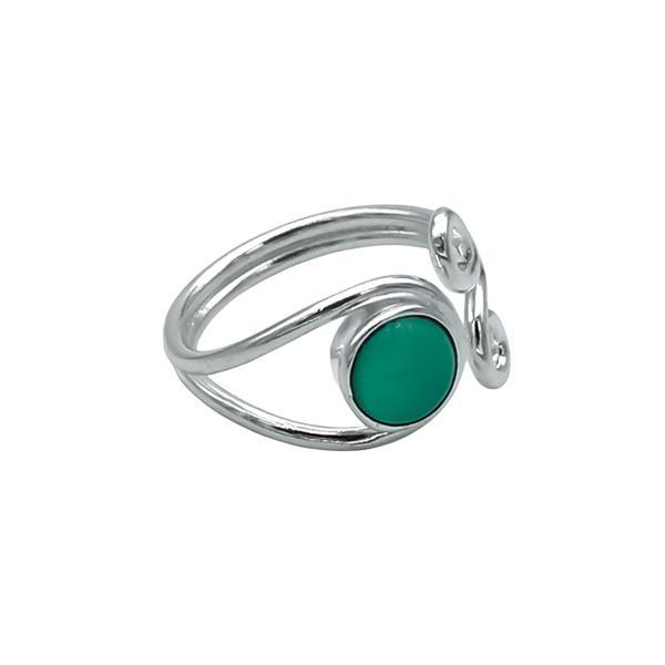 ANELLO ELEGANTE PIETRA RADICE DI AGATA VERDE INFINITO MINIMAL REGOLABILE ARGENTO 925