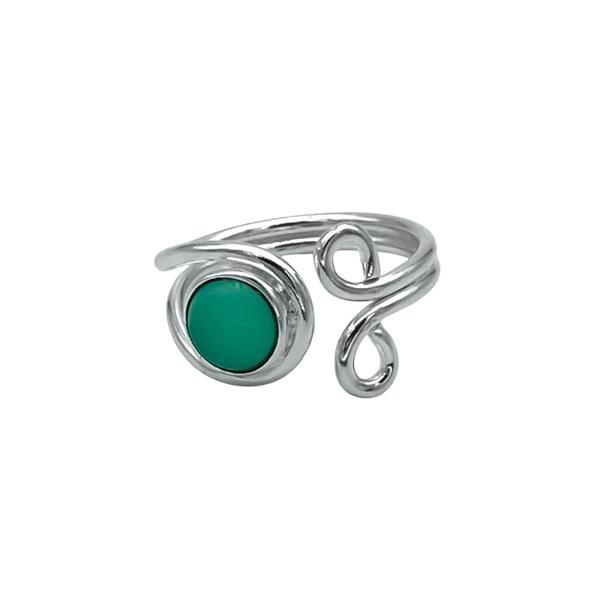 ANELLO ELEGANTE PIETRA RADICE DI AGATA VERDE INFINITO MINIMAL REGOLABILE ARGENTO 925