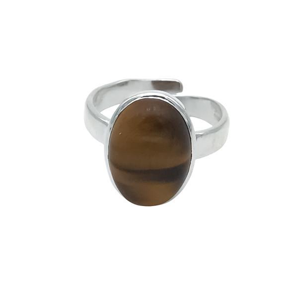 ANELLO DESIGN MINIMAL OVALE OCCHIO DI TIGRE REGOLABILE ARGENTO 925