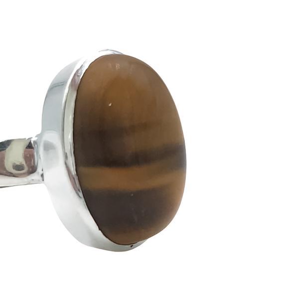 ANELLO DESIGN MINIMAL OVALE OCCHIO DI TIGRE REGOLABILE ARGENTO 925