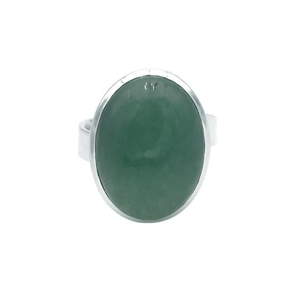 ANELLO FASCIA REGOLABILE PIETRA OVALE MINIMAL CABOCHON AVVENTURINA ARGENTO 925