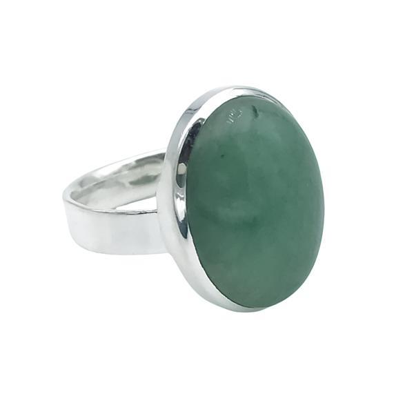 ANELLO FASCIA REGOLABILE PIETRA OVALE MINIMAL CABOCHON AVVENTURINA ARGENTO 925