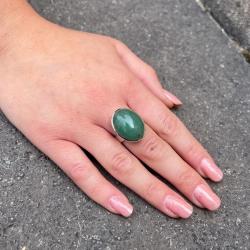 ANELLO FASCIA REGOLABILE PIETRA OVALE MINIMAL CABOCHON AVVENTURINA ARGENTO 925