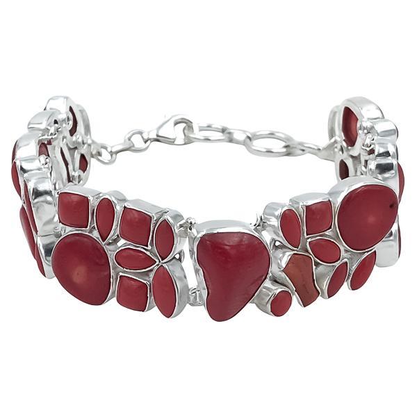 BRACCIALE HANDMADE LUXURY CORALLO BAMBOO NATURALE REGOLABILE ARGENTO 925