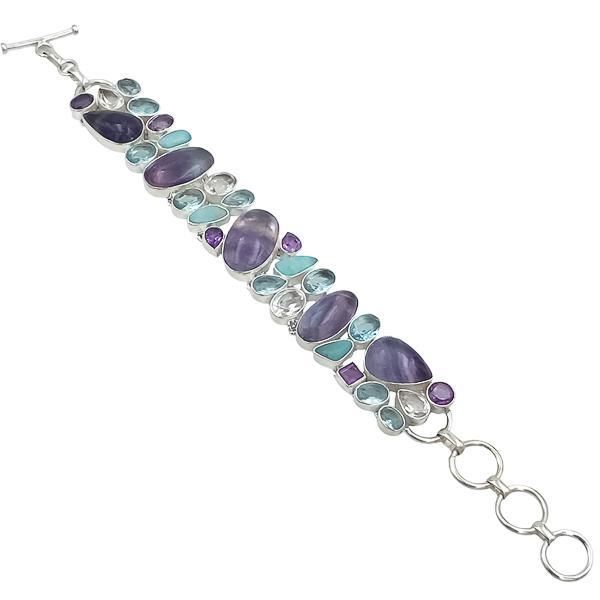 BRACCIALE HANDMADE LUXURY PIETRA NATURALE FLUORITE QUARZO IALINO AMETISTA ACQUAMARINA AMAZZONITE REGOLABILE ARGENTO 925