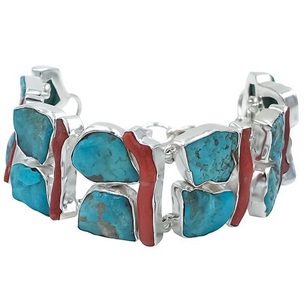 BRACCIALE HANDMADE LUXURY PIETRA NATURALE TURCHESE SLEEPING BEAUTY CORALLO ROSSO REGOLABILE ARGENTO 925