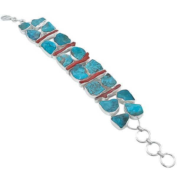 BRACCIALE HANDMADE LUXURY PIETRA NATURALE TURCHESE SLEEPING BEAUTY CORALLO ROSSO REGOLABILE ARGENTO 925