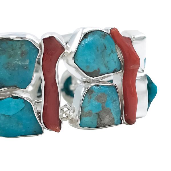 BRACCIALE HANDMADE LUXURY PIETRA NATURALE TURCHESE SLEEPING BEAUTY CORALLO ROSSO REGOLABILE ARGENTO 925