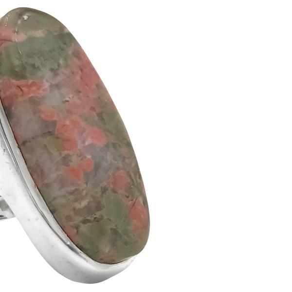 ANELLO OVALE REGOLABILE PIETRA NATURALE UNAKITE ARGENTO 925