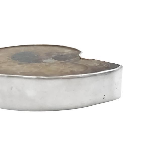 CIONDOLO PENDENTE MINIMAL PIETRA NATURALE AMMONITE FOSSILE ARGENTO 925