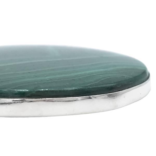 CIONDOLO PENDENTE MINIMAL GRANDE PIETRA NATURALE MALACHITE ROTONDA ARGENTO 925