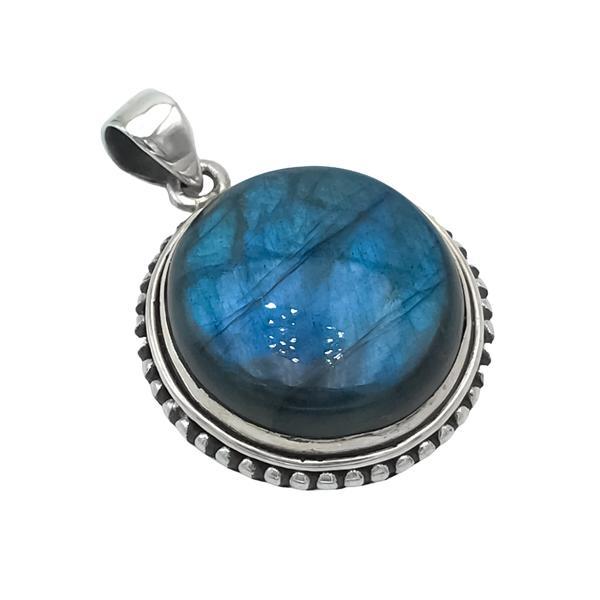 CIONDOLO PENDENTE MINIMAL PIETRA NATURALE LABRADORITE ROTONDA ARGENTO 925