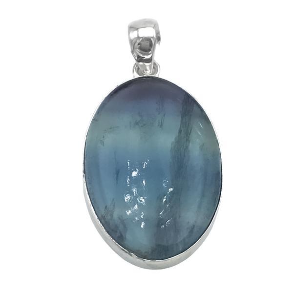 CIONDOLO PENDENTE MINIMAL PIETRA NATURALE FLUORITE OVALE ARGENTO 925