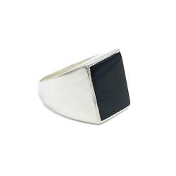 ANELLO CHEVALIER RETTANGOLARE CON LASTRA DI MADREPERLA IN ARGENTO 925