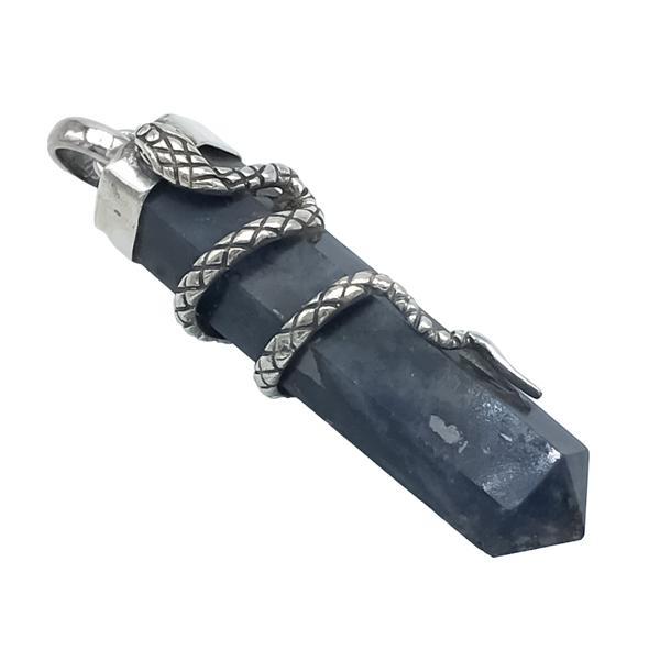 CIONDOLO PENDENTE LASER SNAKE SERPENTE AVVOLTO CRISTALLO DUMORTIERITE ARGENTO 925