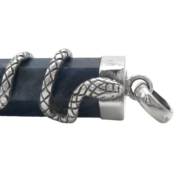 CIONDOLO PENDENTE LASER SNAKE SERPENTE AVVOLTO CRISTALLO DUMORTIERITE ARGENTO 925