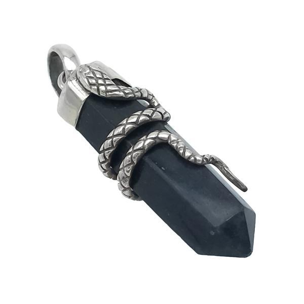 CIONDOLO PENDENTE LASER SNAKE SERPENTE AVVOLTO CRISTALLO DUMORTIERITE SCURA ARGENTO 925
