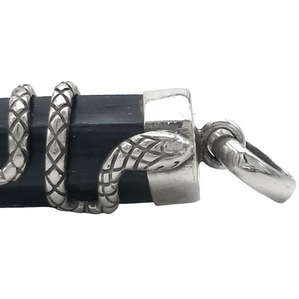 CIONDOLO PENDENTE LASER SNAKE SERPENTE AVVOLTO CRISTALLO DUMORTIERITE SCURA ARGENTO 925