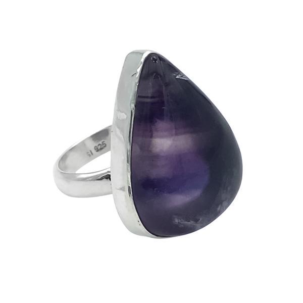 ANELLO MINIMAL GOCCIA PIETRA  NATURALE FLUORITE ARGENTO 925 