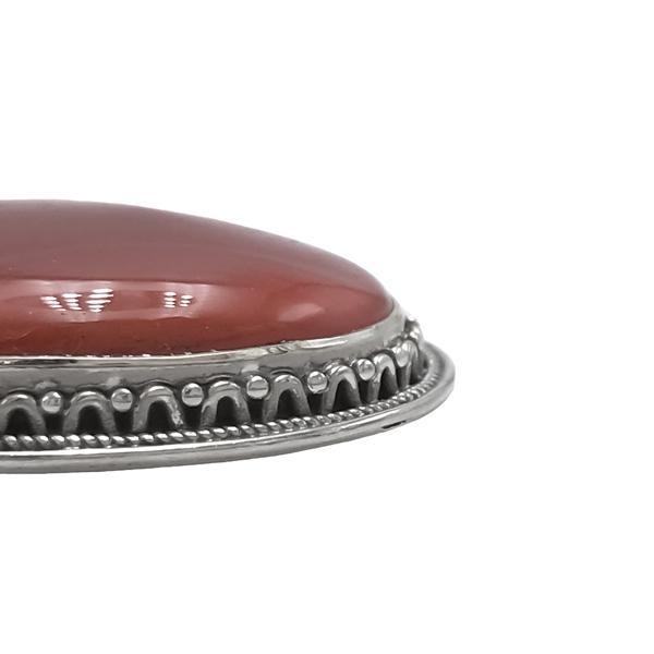 CIONDOLO PENDENTE ETNICO SCUDO CORNIOLA OVALE ARTIGIANALE ARGENTO 925
