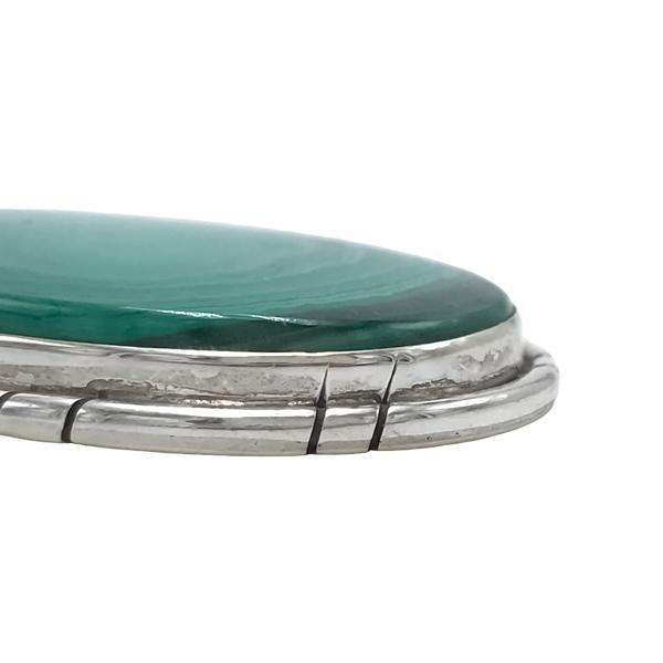CIONDOLO BIG IPNOTICO PENDENTE ETNICO SCUDO MALACHITE OVALE ARTIGIANALE ARGENTO 925