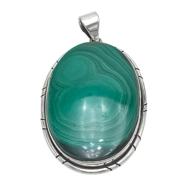 CIONDOLO BIG IPNOTICO PENDENTE ETNICO SCUDO MALACHITE OVALE ARTIGIANALE ARGENTO 925