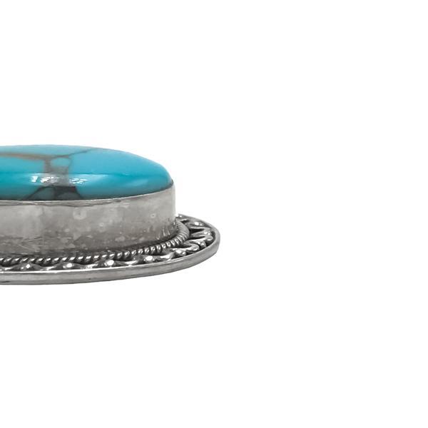 CIONDOLO PENDENTE ETNICO OVALE DECORATO TURCHESE ARTIGIANALE ARGENTO 925