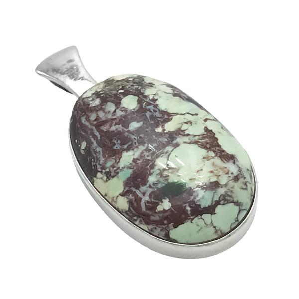 CIONDOLO PENDENTE OVALE MINIMAL PIETRA NATURALE MAGNESITE ARTIGIANALE ARGENTO 925