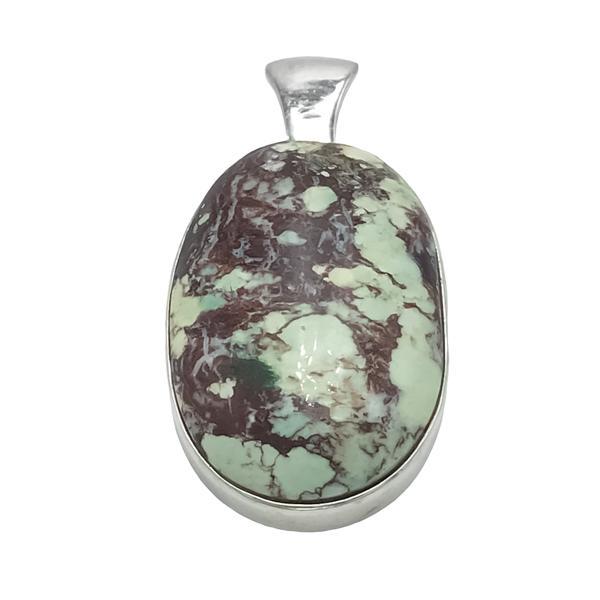 CIONDOLO PENDENTE OVALE MINIMAL PIETRA NATURALE MAGNESITE ARTIGIANALE ARGENTO 925