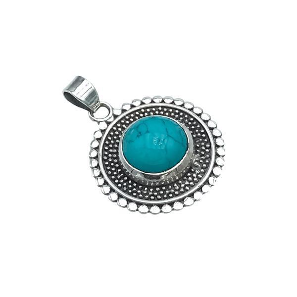 CIONDOLO PENDENTE ROTONDO PUNTINATO HOWLITE TURCHESE NATURALE ARTIGIANALE ARGENTO 925