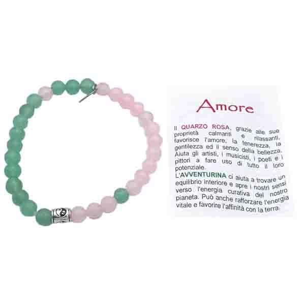 BRACCIALE CRYSTAL COMBO AMORE QUARZO ROSA AVVENTURINA  ENERGETICO ELASTICO UNISEX PIETRE NATURALI REGOLABILE 