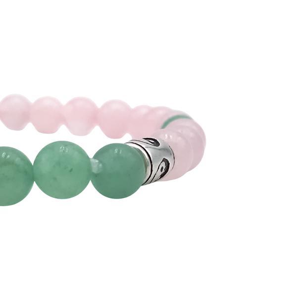 BRACCIALE CRYSTAL COMBO AMORE QUARZO ROSA AVVENTURINA  ENERGETICO ELASTICO UNISEX PIETRE NATURALI REGOLABILE 