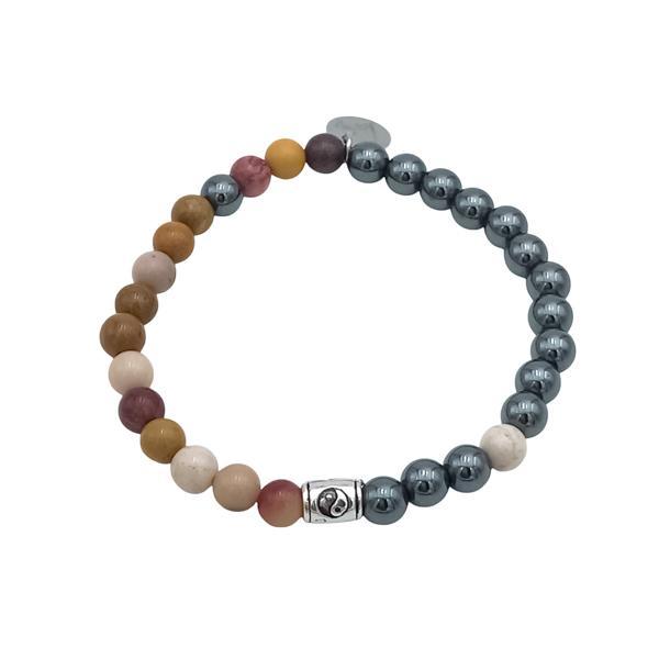 BRACCIALE CRYSTAL COMBO STABILITA EMATITE MOKAITE  ENERGETICO ELASTICO UNISEX PIETRE NATURALI REGOLABILE 
