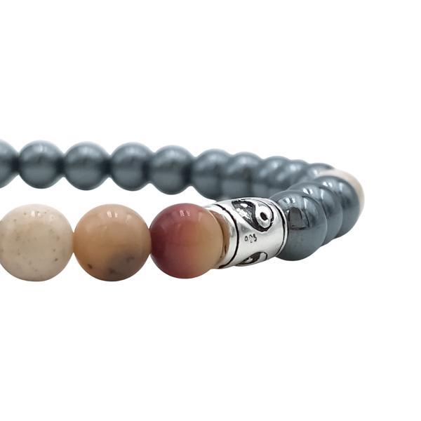 BRACCIALE CRYSTAL COMBO STABILITA EMATITE MOKAITE  ENERGETICO ELASTICO UNISEX PIETRE NATURALI REGOLABILE 